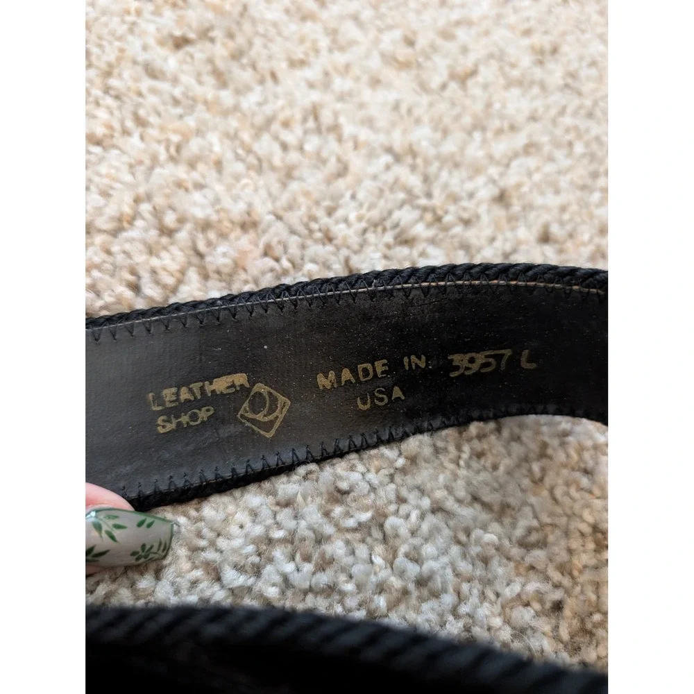 Leather Shop Vintage Black Velvet Floral Ivy Cinch Waist Belt Made in USA Large